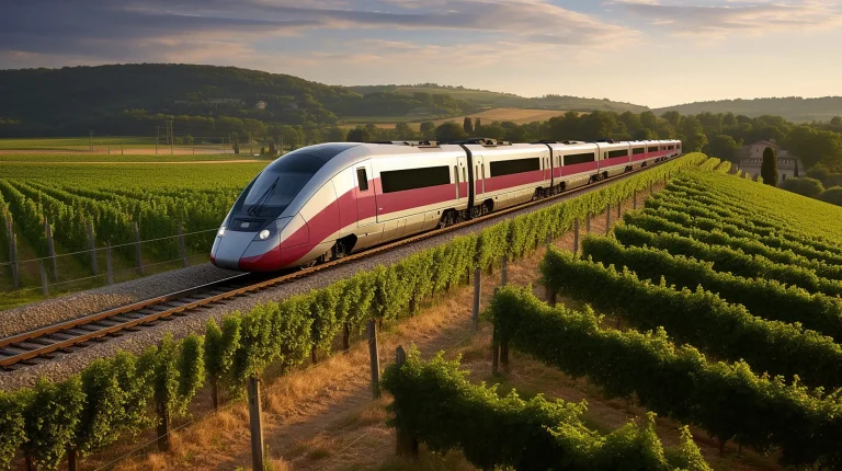 TGV train Passing French Vineyards